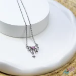 گردنبند استیل طرح پاپیون نگین دار با قلب صورتی و آویز ستاره
