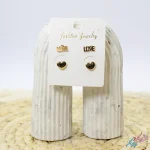 گوشواره و پیرسینگ گوش مدل لاو ( LOVE ) و قلب | پک دو تایی میخی