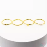 پک چهارتایی انگشتر طلایی برند I Am زیرکونیا مروارید قلب پیچ سایز S | | روکش طلا - GOLD PLATED
