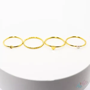 پک چهارتایی انگشتر طلایی برند I Am زیرکونیا مروارید قلب پیچ سایز S | | روکش طلا - GOLD PLATED